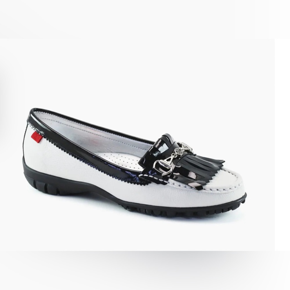 Marc Joseph Lexington Leather Golf Loafers White Black Size 8